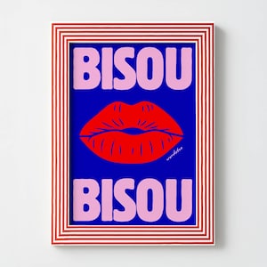 Wordotco - Bisou Bisou Print | French Wall Art | Romantic Decor | Parisian Aesthetic | Chic Bedroom Living Room Print