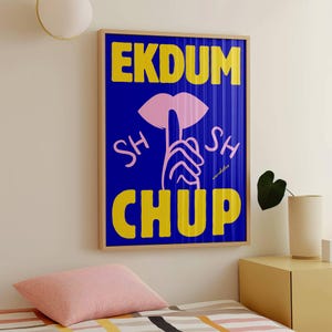 Ekdum Chup Print | Bold Gujarati Wall Art | Fun Desi Decor | Playful Home Aesthetic | Colourful Living Room Bedroom Print
