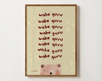 Impresión del mantra Wahe Guru / Decoración de pared para niños sijs / Decoración para sala de juegos infantil / Decoración para bebés recién nacidos Wordotco