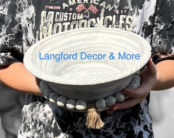 Portacandele in argilla grigia con perline/Extra Large da 28 cm in argilla/Portacandele in ceramica/Vaso in argilla/Ciotola in argilla con perline