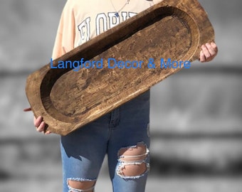 Clearance/Hand Carved Extra Large WOOD DOUGH BOWL- 29 Inch Beautiful Centerpiece Table Décor/Huge Dough Bowl/Food Safe
