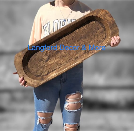Athaliah Ciotola per impasto in legno, 76 cm, intagliata a mano, rustica, lunga, per decorazione, ciotola decorativa vintage per impasto per centrotavola (76 cm, marrone
