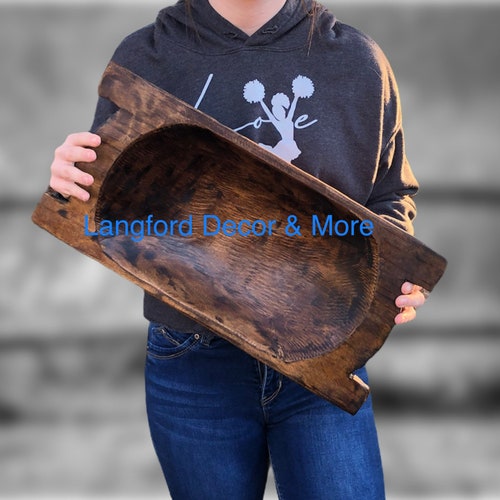 Large Round Food Safe Wood Dough Bowl Hand Carved Etsy