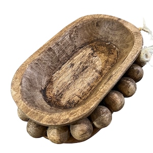 Mini handgesneden houten deegkom met kralen - Bruin