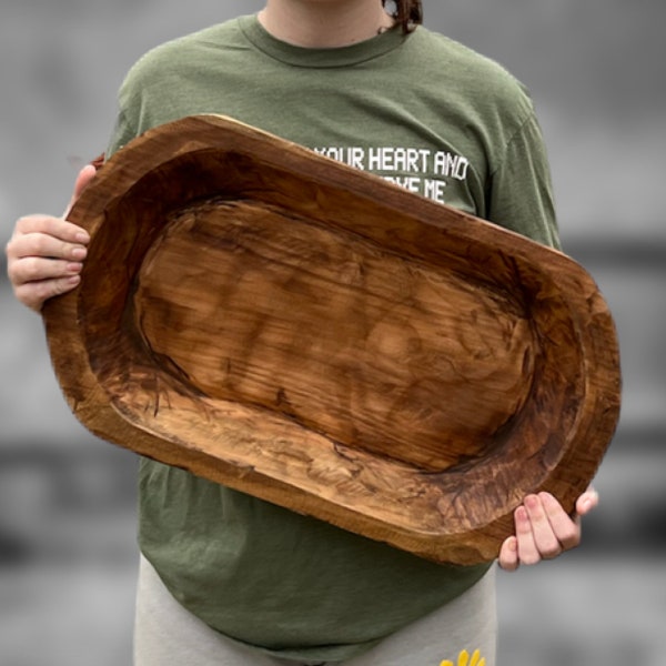 CLEARANCE Oops/Hand Carved Extra Large Rustic Oval Dough Bowl/Trencher Bowl/European Dough Bowl/Prayer Bowl/Primitive Dough Bowl