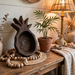 Pineapple Dough Bowl 6 x 11.5 Inch - Wooden Pineapple Bowl - Rustic Pineapple Decor - Hospitality Bowl - Summer Farmhouse Bowl