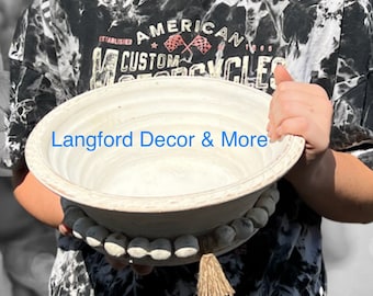 Vaso di candela in argilla bianca con perline / argilla extra large da 11 pollici / vaso di candela in ceramica / vaso di terracotta / ciotola di argilla perlata