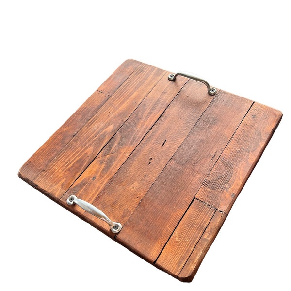 Wooden Square Serving Tray With Handles/Rustic Style Wood Tray/ Rustic Serving Tray