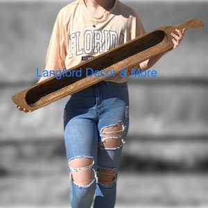 Tigela de massa rústica estreita extra longa de 29 espaços esculpida à mão com alça/suporte de vela com alça/tigela de massa exclusiva/tigela de baguete