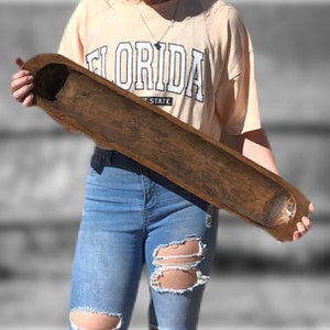 Hand Carved Extra Long Narrow Rustic Dough Bowl
