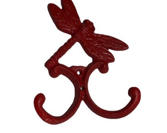 Cast Iron Red Dragonfly Coat/Towel Hook