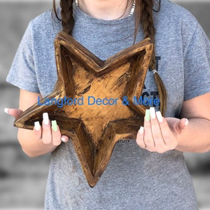 Hand Carved Star Shape Dough Bowl/Large Rustic Heart Bowl/Food Safe