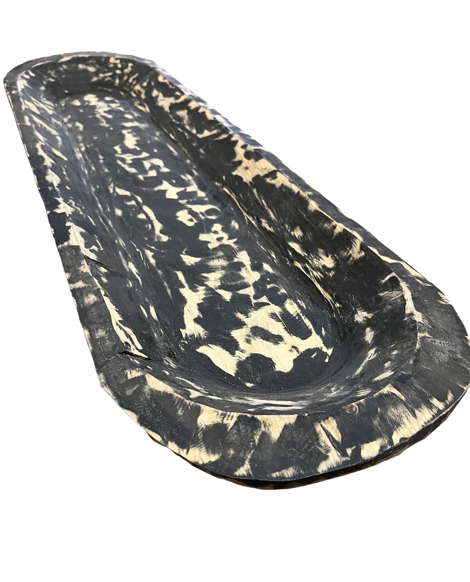 Hand Carved Extra Large Wood Dough Bowl- 40” x 12” x 3” Beautiful Centerpiece Table Décor/Huge Dough Bowl/Food Safe/Distressed Black