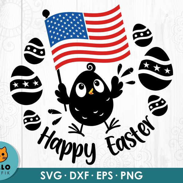 Happy Easter USA SVG | Cute Chick Graphic | United States Flag Design Printable | Silhouette Cameo Digital Download | Cricut Cut File