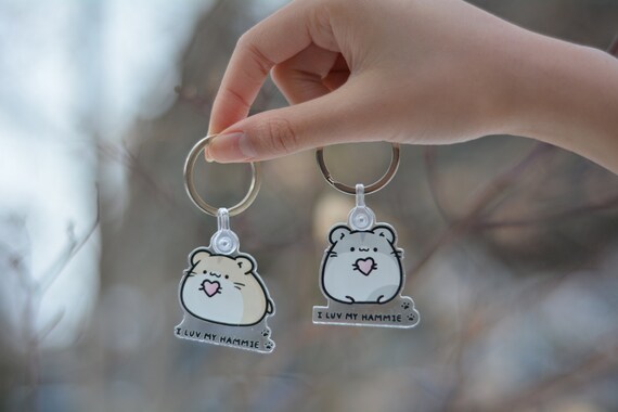 Cute Hamster Keychain beige or Grey Acrylic Keychain | Etsy