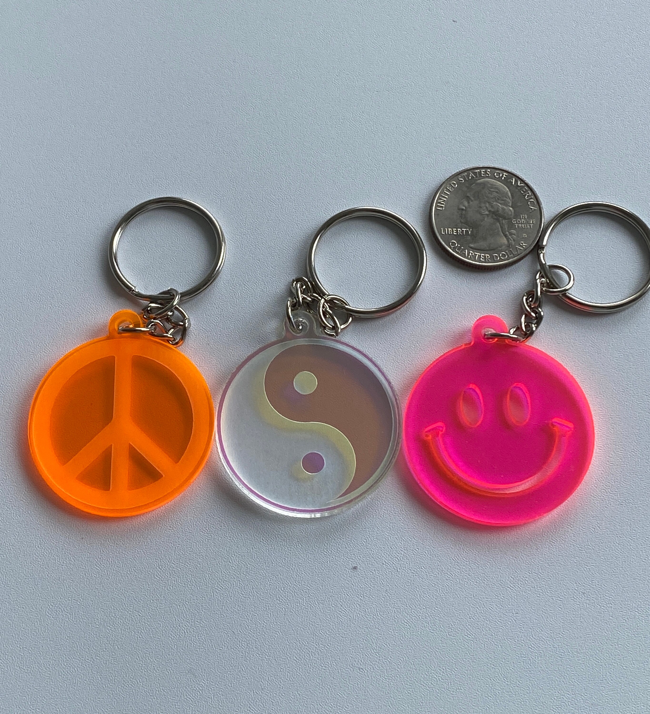 Happy Face Keychain Smiley Face Keychain Peace Sign Etsy