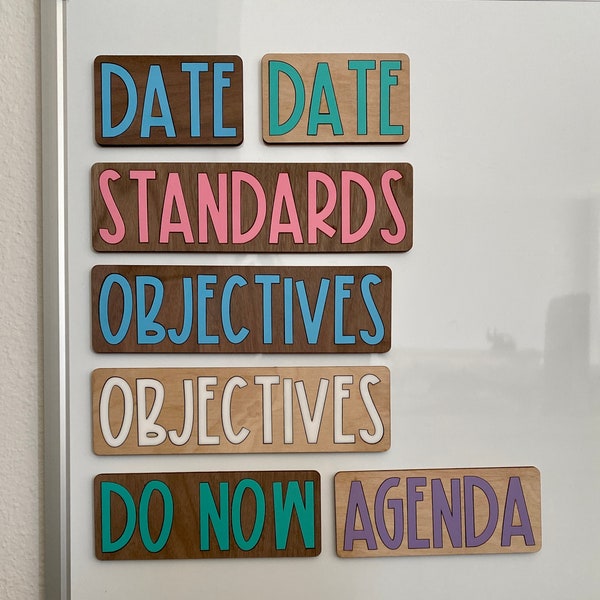 Teacher Whiteboard Agenda Board Magnets - Wood and Acrylic - Customized