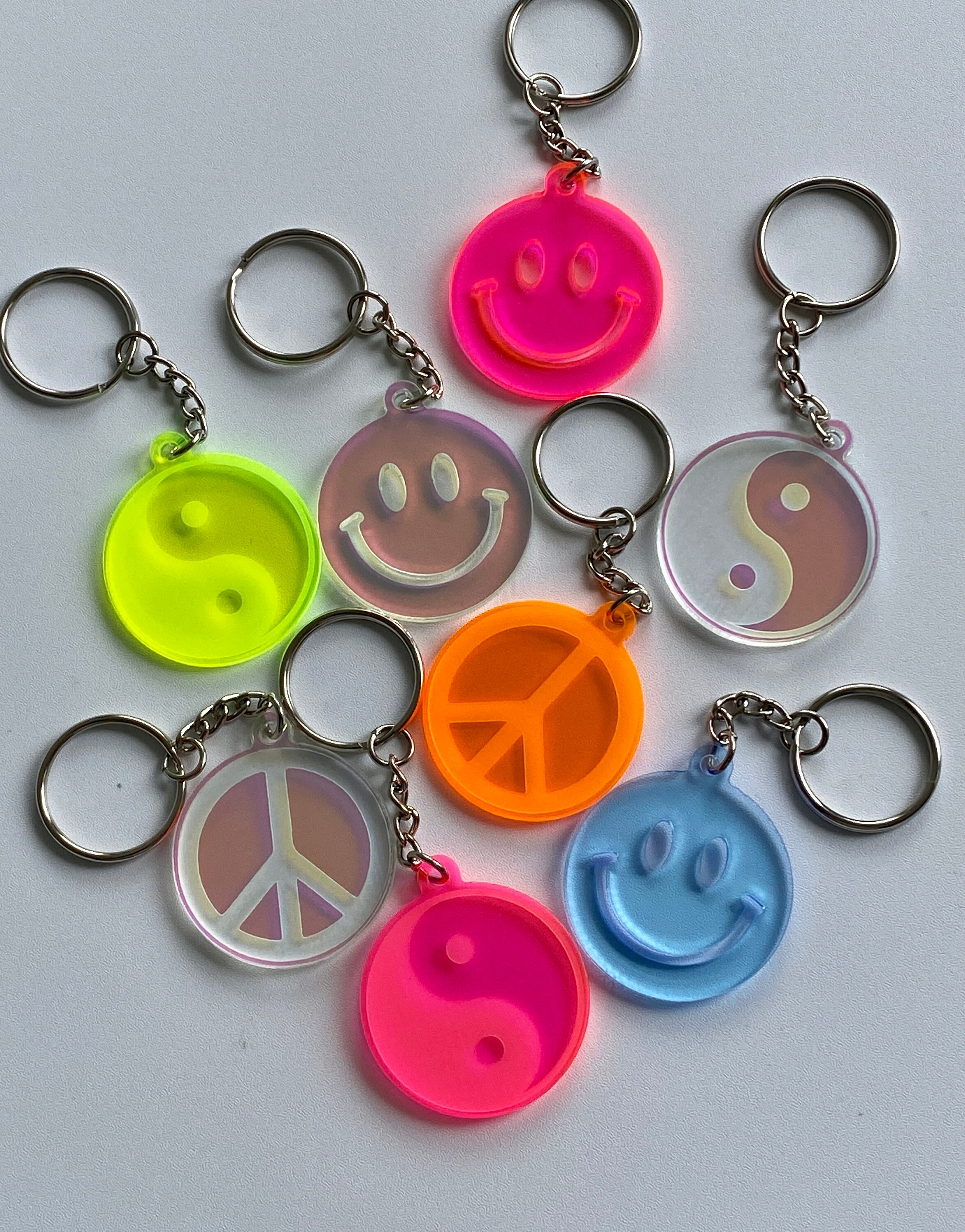 Happy Face Keychain Smiley Face Keychain Peace Sign Etsy