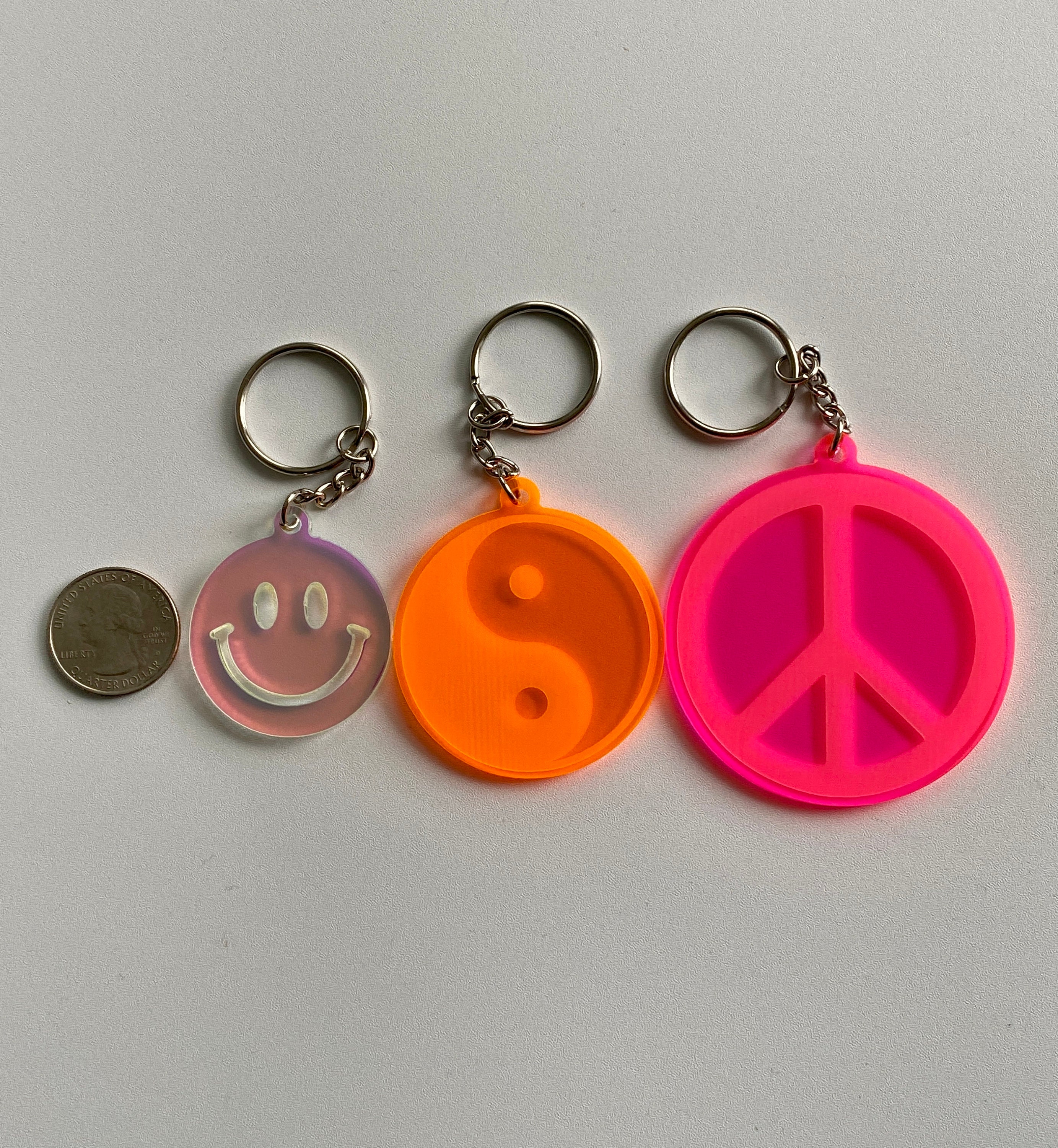 Happy Face Keychain Smiley Face Keychain Peace Sign Etsy