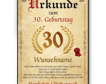 Zertifikat \"Beste 30 Jahre Der Welt\" – Originelle Geschenkidee Zum 30. Geburtstag | A4-Format, Mit Goldglitzerndem Umschlag