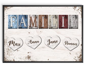 Poster Familie Personalisiert mit Namen - personalisierte Geschenke zum Einzug Hausbau Wohnung Einzugsgeschenk Bild Familie Geschenk für Fam