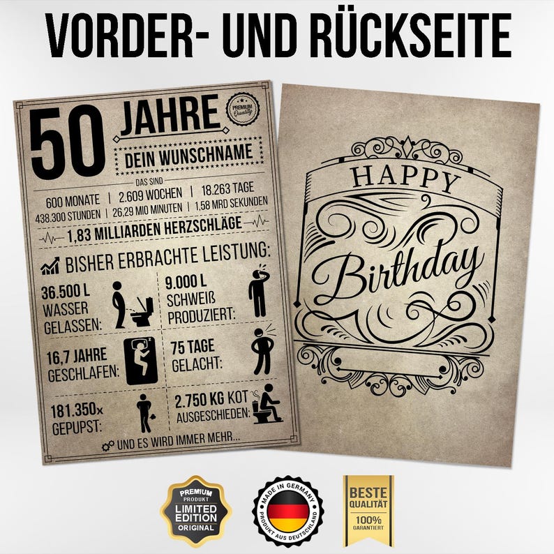 50. Geburtstag Geschenk | 50 Jahre Geburtstagsgeschenk personalisiert | Jahrgang 1976 Geschenkidee Geburtstagskarte image 2