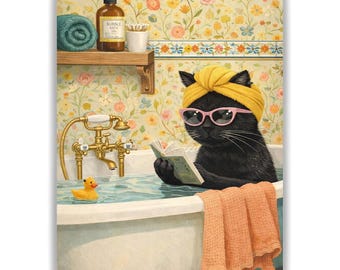 Katze in Badewanne Poster – Lustige Spa Katzen Wanddeko fürs Badezimmer