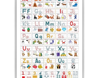 Grundschrift Poster ABC Lernposter für Kinder Zahlen & Alphabet Lernhilfe Kindergarten Grundschule