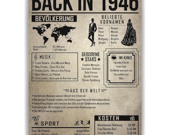 80. Geburtstag Geschenkidee personalisierbar | Poster Jahrgang 1946 Geschenk | Back in 1946 Rückblick