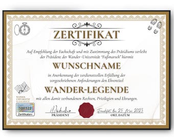 Lustiges Wanderer Geschenk personalisiert Geburtstag Poster Zertifikat Wandern Geschenkidee für Wanderer