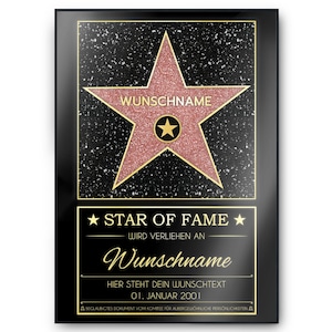 Personalisierte Hollywood Stern Urkunde | Walk of Fame personalisiertes Geschenk Geburtstag Männer Frauen Anerkennung Wertschätzung Andenken