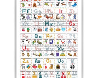 Grundschrift Poster ABC Lernposter für Kinder Zahlen & Alphabet Lernhilfe Kindergarten Grundschule