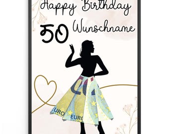 Geldgeschenk zum 50. Geburtstag Personalisiert Frauen Geburtstagsgeschenk Freundin Geld Geschenkidee