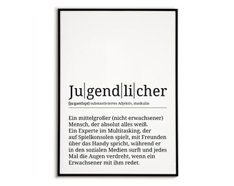 Jugendlicher Poster Definition - Teenager Jugendweihe Geschenk Wandbild Wohnzimmer Küche Esszimmer Schlafzimmer Wanddeko