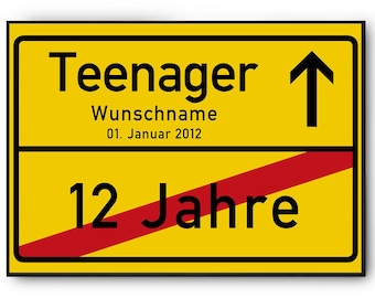 Personalisiertes Teenager Ortsschild Poster Teenager Geschenkidee zum 13. Geburtstag Geschenk personalisiert