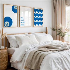 Juego de 3 impresiones azules de moda, impresiones azules preppy para dormitorios universitarios, decoración de dormitorios, decoración estética para dormitorios, arte de pared azul, arte estético para paredes
