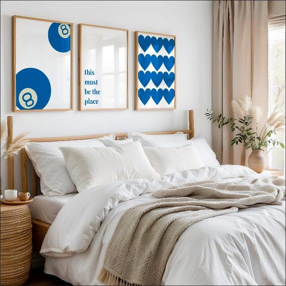 Trendy Blue Prints Set of 3, Blue Preppy College Dorm Prints, Dorm
