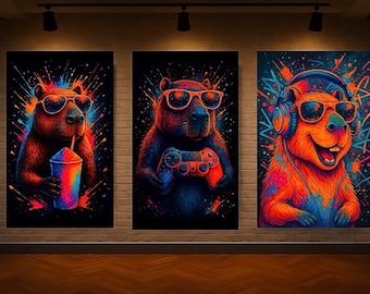 Arte mural de carpincho neón: ¡Elige tu favorito! (Imprimible de arte pop)