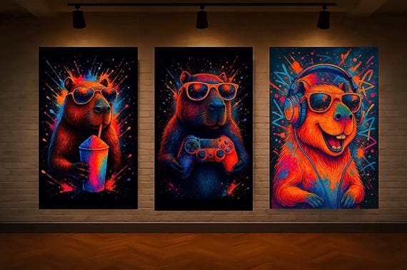Neon Capybara Wall Art – Pick Your Favorite! (Pop Art Printable)