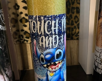 Tumbler de point de paillettes dorées personnalisées « Touchez-moi et je vais vous mordre! »