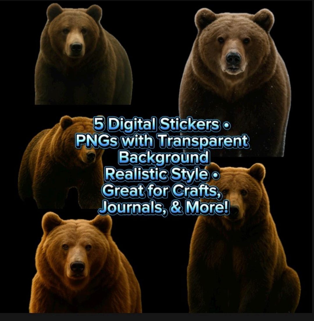 Realistic Bear Sticker Bundle – 5 PNG Stickers With Transparent ...