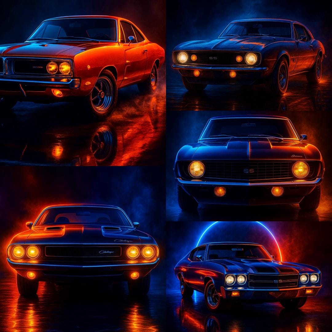Neon Muscle Legends – Vol. 1 | 5 Classic Car Prints | Digital Wall