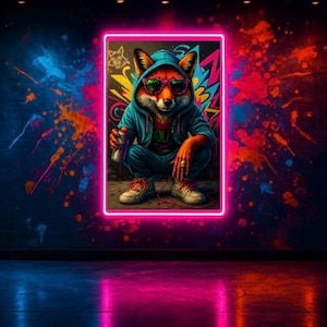 Graffiti Fox – Neon Cyberpunk Animal Wall Art | Urban Streetwear Spray Art | Digital Download