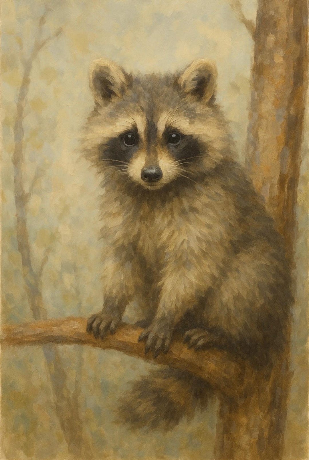 Rustic Raccoon Woodland Raccoon Watch - Rustic Animal Wall Art | Digital Oil Painting ...