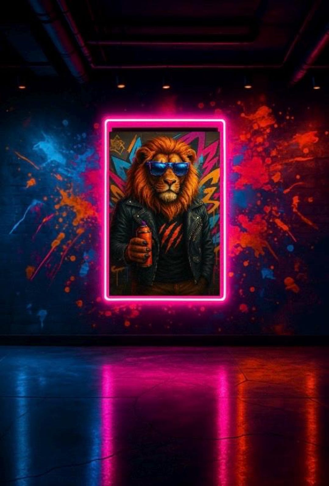 Urban Graffiti Lion – Neon Pop Art Jungle King Wall Print for Teen