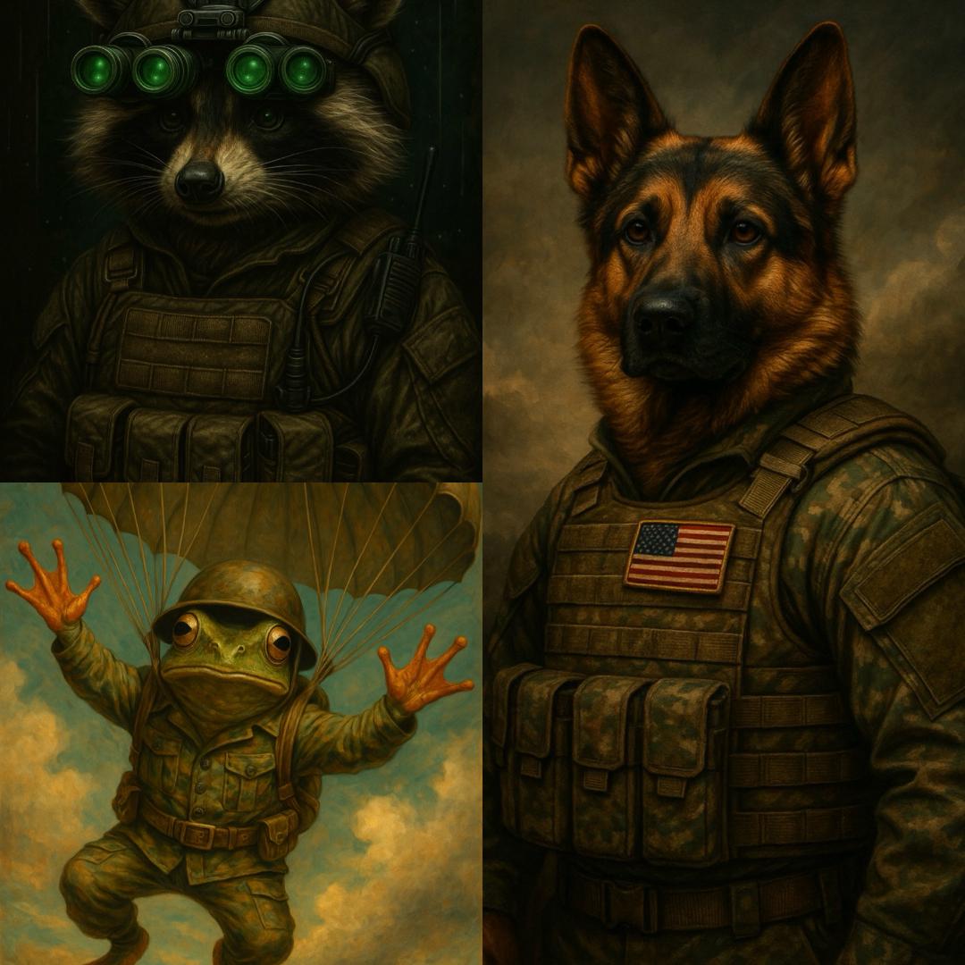 Military Animal Art Bundle – Paratrooper Frog, Tactical Shepherd ...