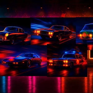 Neon Movie Car Legends Vol. 4 – Iconic TV & Film Cars | Digital Wall Art Bundle