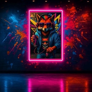 Graffiti Fox 2.0 – Cyberpunk Street Art Animal Print | Neon Hoodie Spray Art | Digital Download