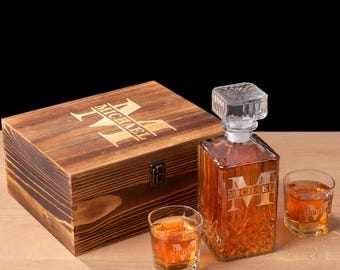 Ensemble carafe et verres personnalisés avec boîte-cadeau, carafe à whisky bourbon scotch personnalisée gravée avec boîte-cadeau, carafe à alcool cadeau