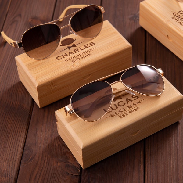 Personalized Mens Gift, Aviator Sunglasses with Wooden Box, Groomsmen Gifts, Groomsman Gift, Groomsmen Proposal, Best Man Gift, Groom Gift